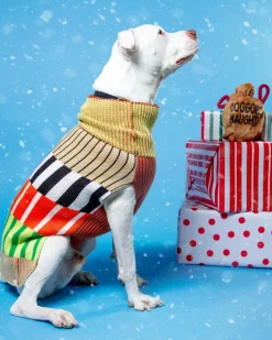 Patchwork Stripe Dog Sweater in Desert