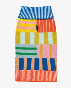 Patchwork Stripe Dog Sweater in Rainbow
