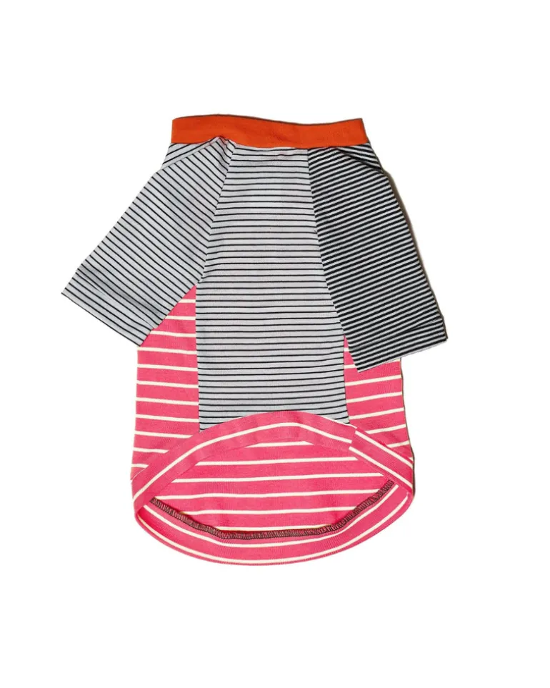 Pink & White Crazy Striped Dog T-Shirt (Made in the USA)