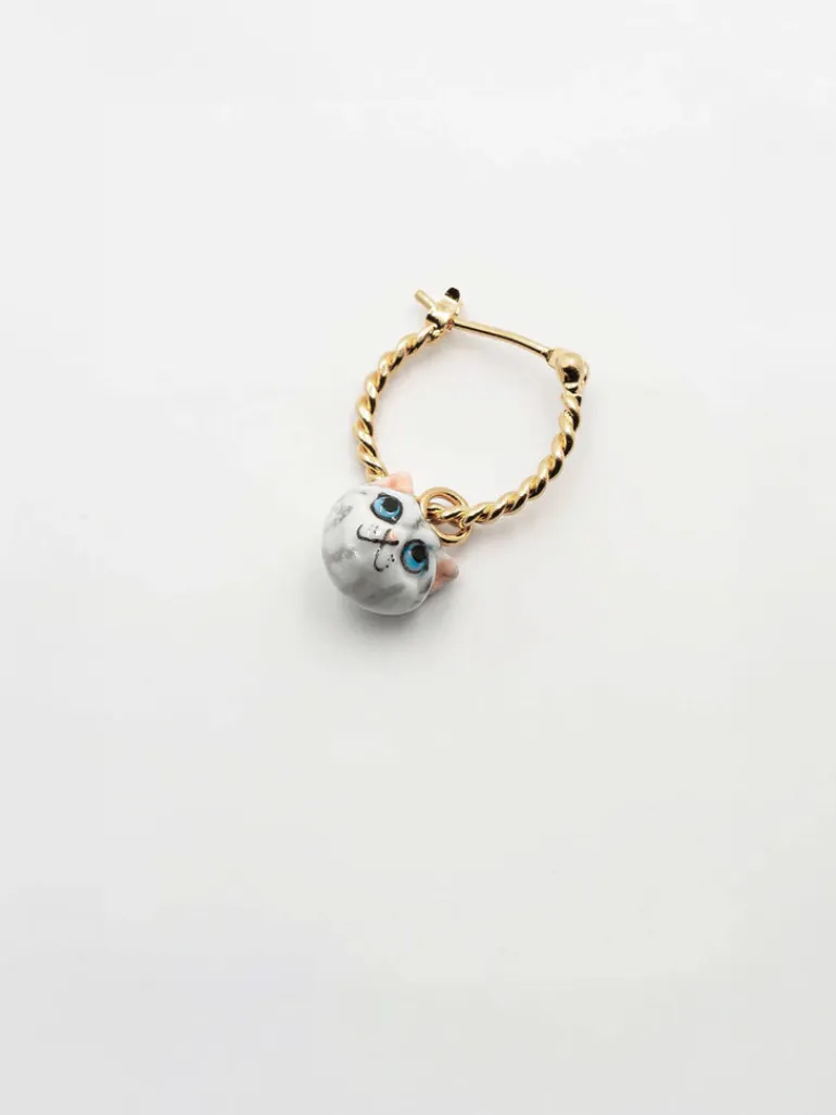 Porcelain Cat Charm Earring