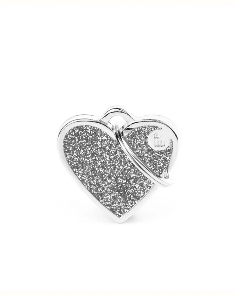 Silver Glitter Heart Custom Pet ID Tag