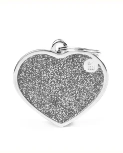 Silver Glitter Heart Custom Pet ID Tag