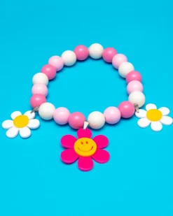 Smile Daisy with Pink Rose Beads Pet Necklace (Made in the USA)