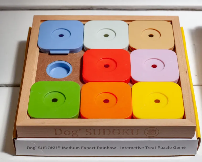 Sudoku Dog Treat Puzzle Game in Rainbow Edition (9 Squares)