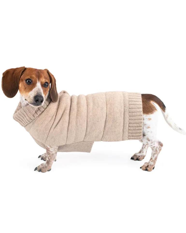 The Cashmere Puffer Dog Sweater in Tan