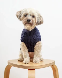 The Uptown Cable Knit Sweater in Navy Blue Cotton (Made in NYC)