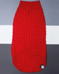 The Uptown Cable Knit Sweater in Red Cotton (Made in NYC)