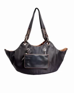Tulip Reversible Nylon Dog Bag in Black + Chocolate (Made in Italy)