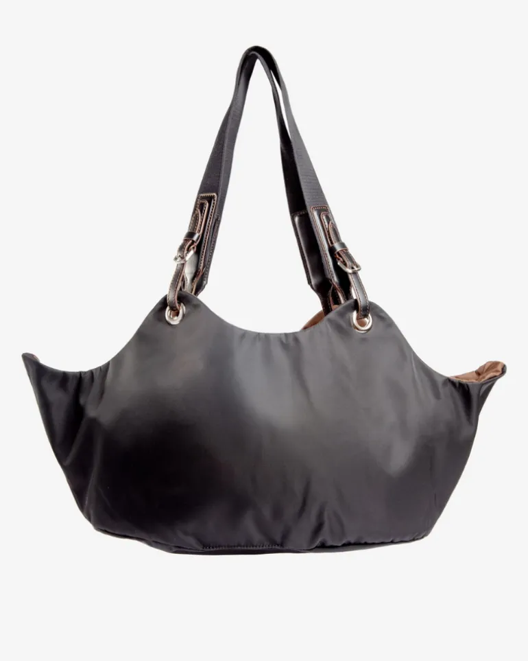 Tulip Reversible Nylon Dog Bag in Black + Chocolate (Made in Italy)