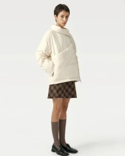 Unisex Asymmetric Puffer Jacket with Built-In Kangaroo Dog Pouch Carrier