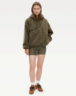 Unisex Fleece Hoodie with Built-In Kangaroo Pouch Dog Carrier in Olive