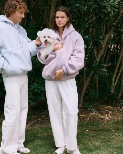 Unisex Fleece Hoodie with Built-In Kangaroo Pouch Dog Carrier in Lavender