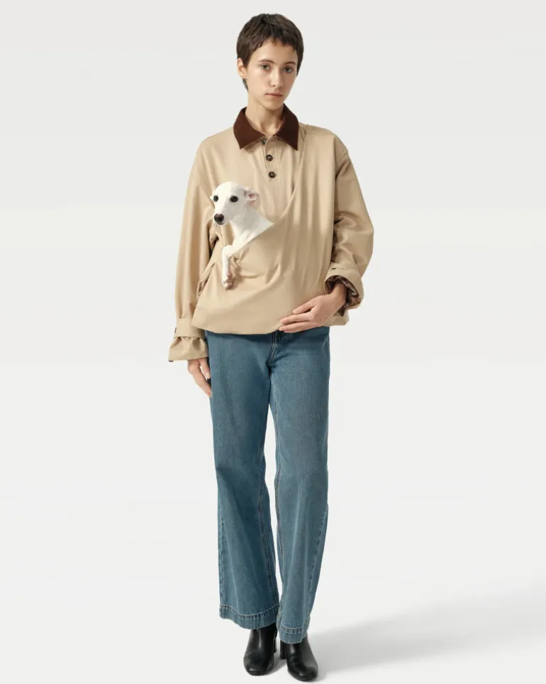 Unisex Trench Jacket with Built-In Kangaroo Pouch Dog Carrier