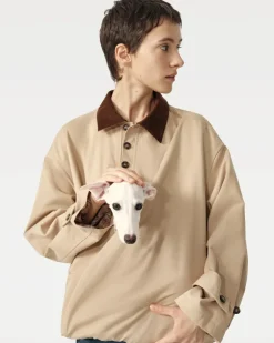 Unisex Trench Jacket with Built-In Kangaroo Pouch Dog Carrier