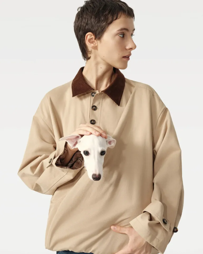 Unisex Trench Jacket with Built-In Kangaroo Pouch Dog Carrier