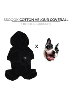 Velour Coverall Onesie for Dogs - French Bulldog Fit (in Ivory, or Black)